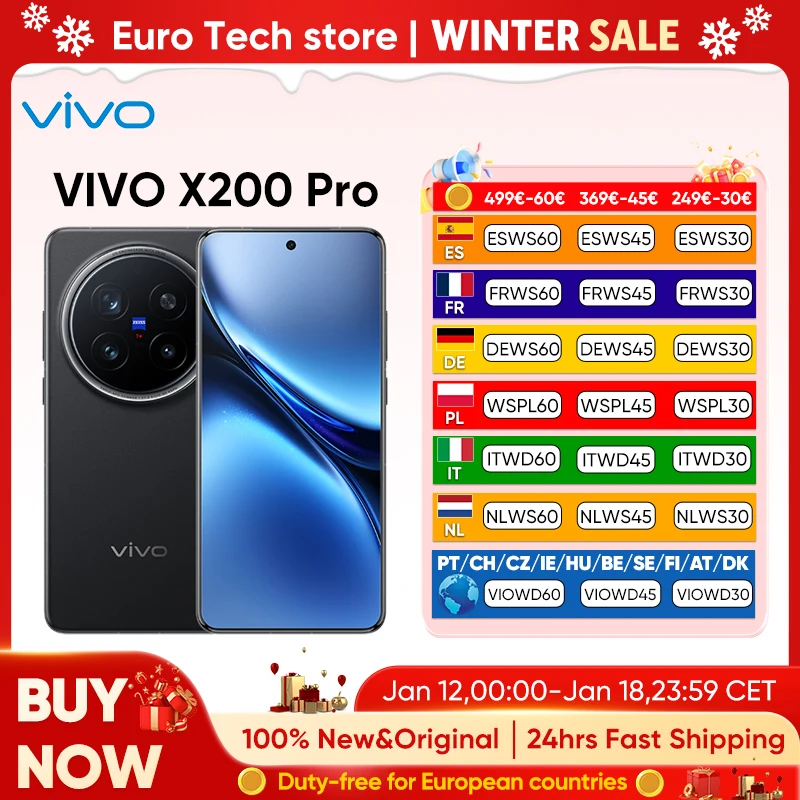 VIVO X200 Pro 5G Smartphone AMOLED 8T LTPO 6.78 "120Hz affichage 200MP téléobjectif ZEISS optique BlueVolt 6000mAh Version CN
