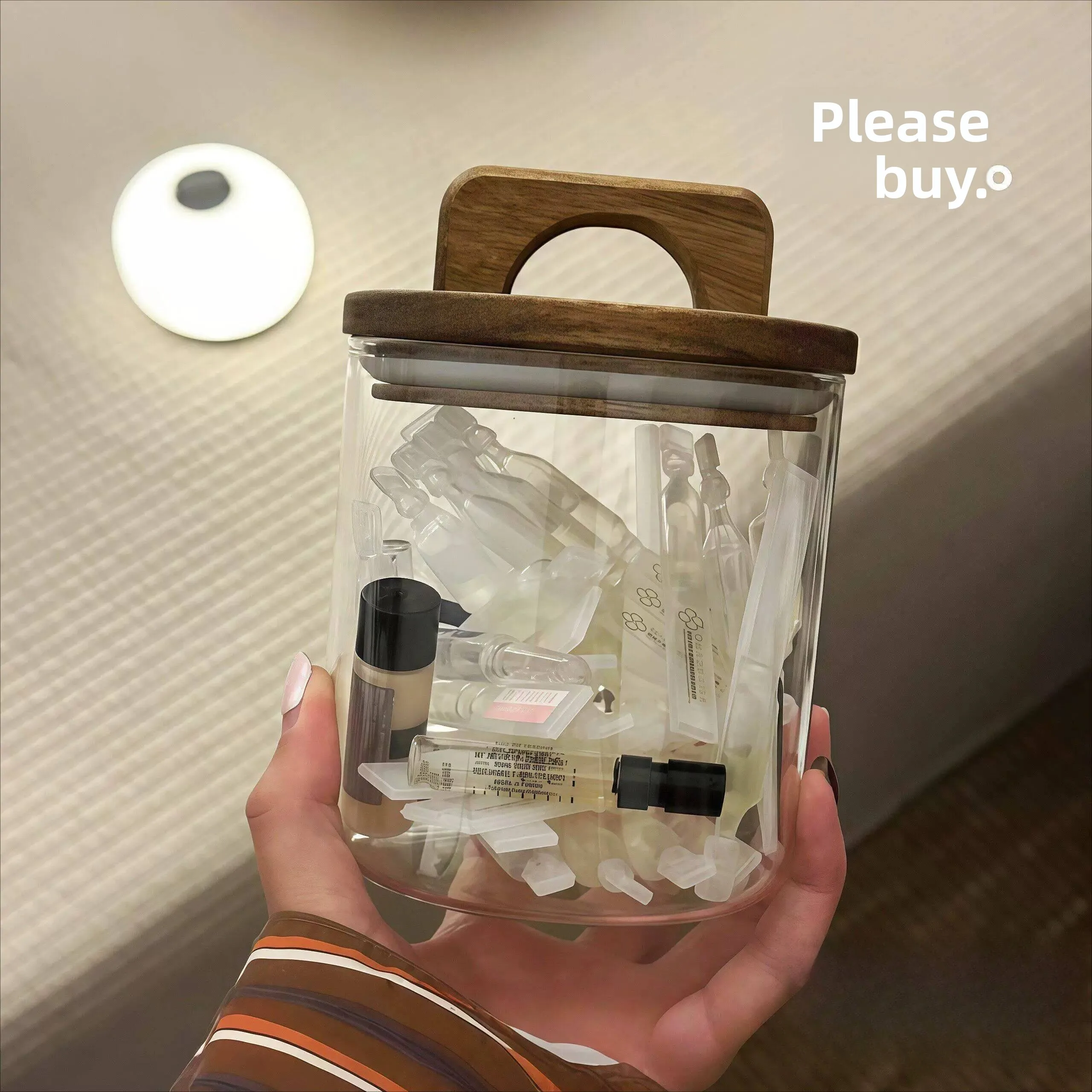Minimalist Perfume Sample Bag Walnut Glass Storage Jar Disposable Essence Desktop Miscellaneous Items Organizer ABEYINUOR