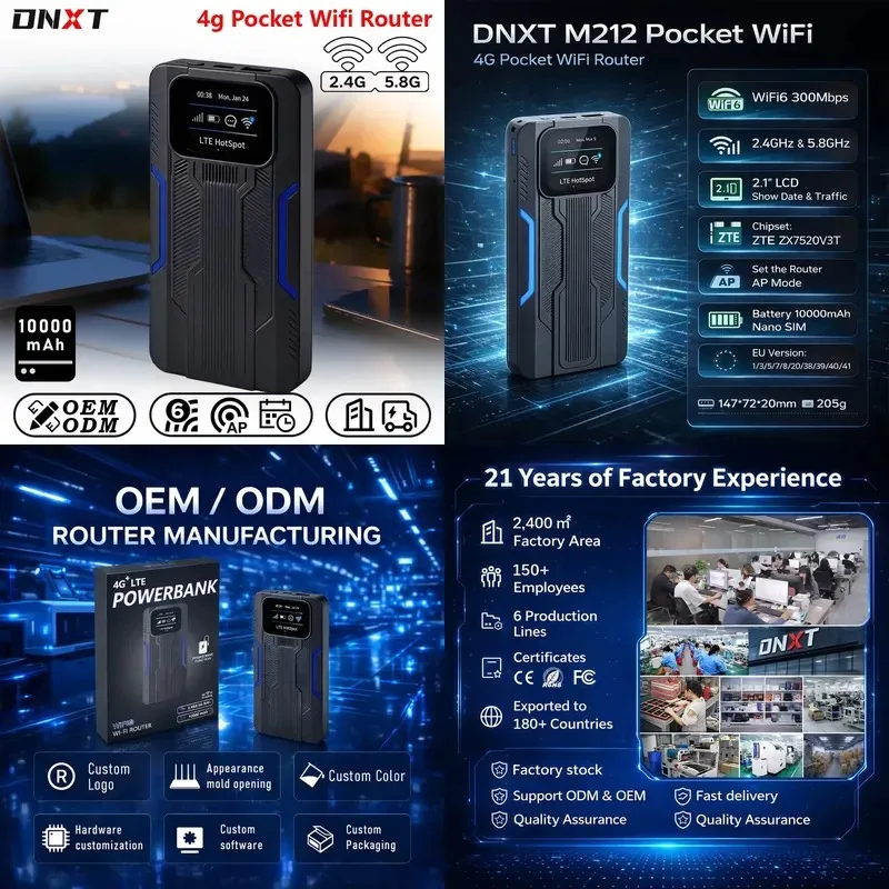 Hot Sale DNXT 4g Portable Wifi Router LTE Cat4 WiFi6 Portable Hotspot 2.4GHz&5.8GHz Portable Hotspot Wifi AP LCD 4g Mifi