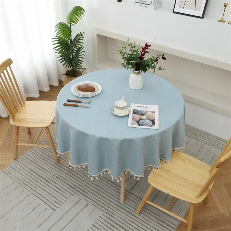 

BFT12BFL10-A New solid color round table fabric home tassel simple polyester