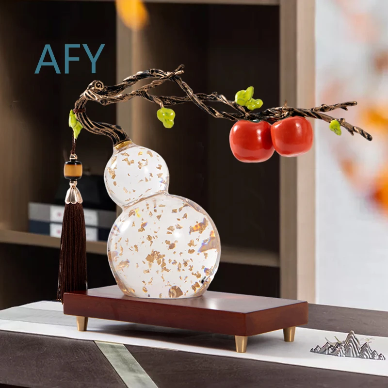 Persimmon Ruyi Gourd Ornament for Home Decor for Living Room Office Foyer Wine Cabinet Desktop Decoration for Modern Interior