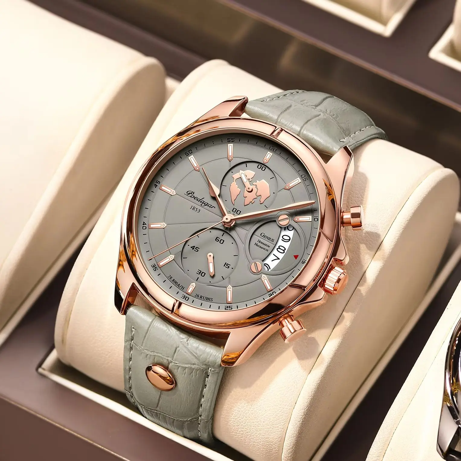 POEDAGAR Sports Casual Man Watch Date Waterproof Luminous Leather Chronograph Men's Watch Business Luxury Quartz Watches For Men