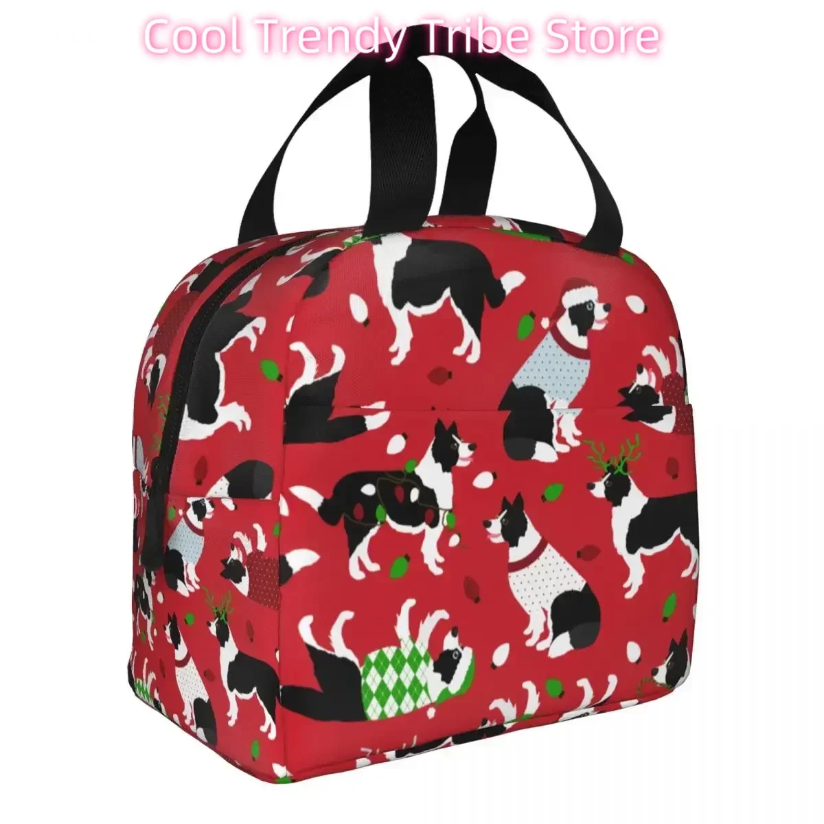 Christmas Border Collie Dog Insulated Lunch Bag Large Lunch Container Cooler Bag Tote Lunch Box Office Travel Girl Boy