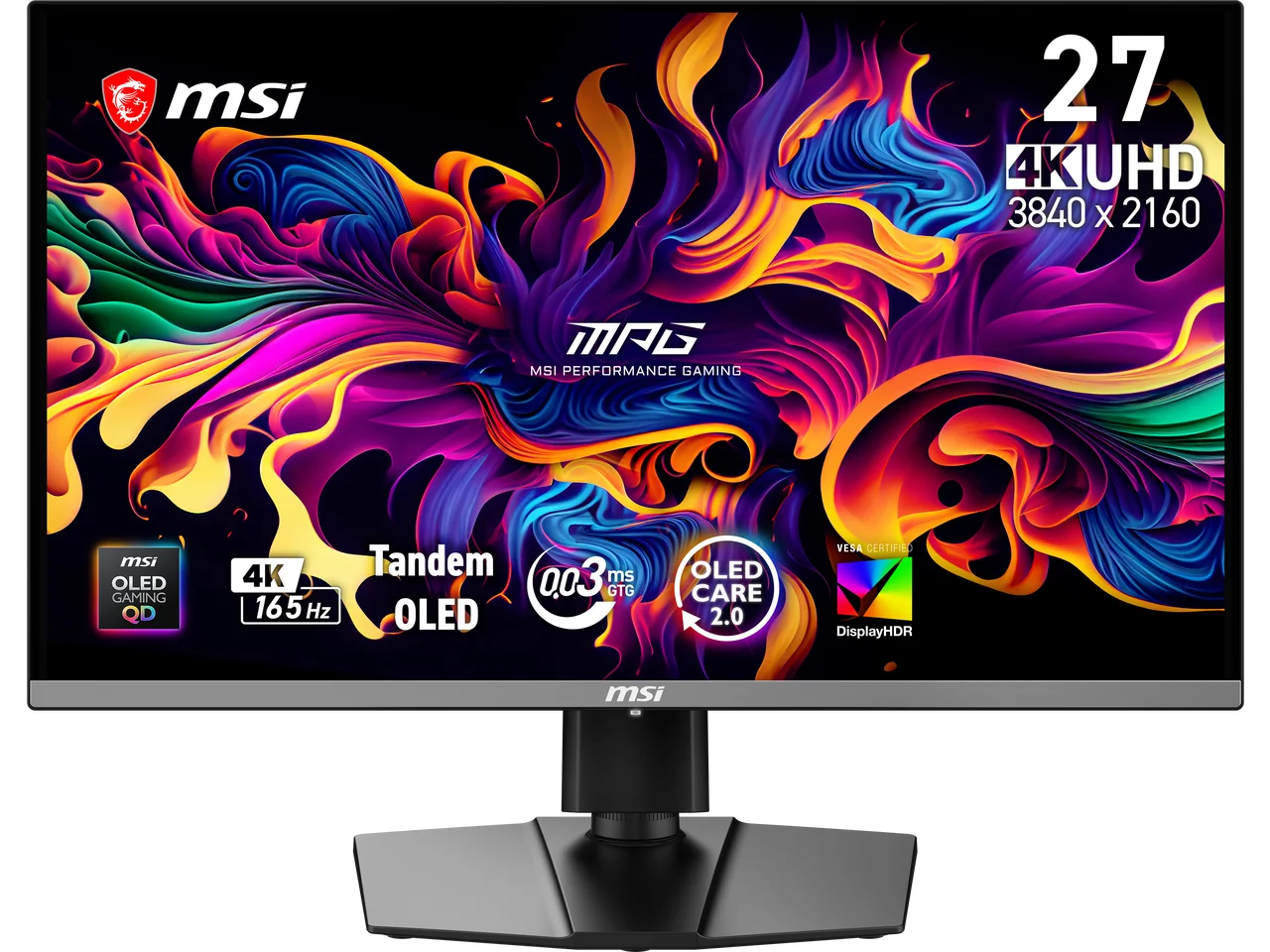 MSI MAG 272UP QD-OLED E16 27" (26.5" viewable) UHD 4K 165Hz Gaming Monitor, Adaptive Sync, Height, Swivel, Pivot & Tilt Stand