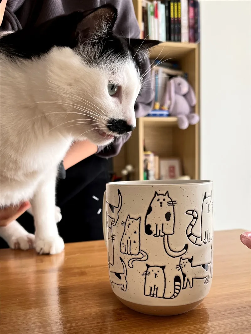 Super Cute Hand-painted Ceramic Tea Cup Cartoon Cat Large Capacity Coffee Mug Cups Home Office Kitchen Bar Creative Gift