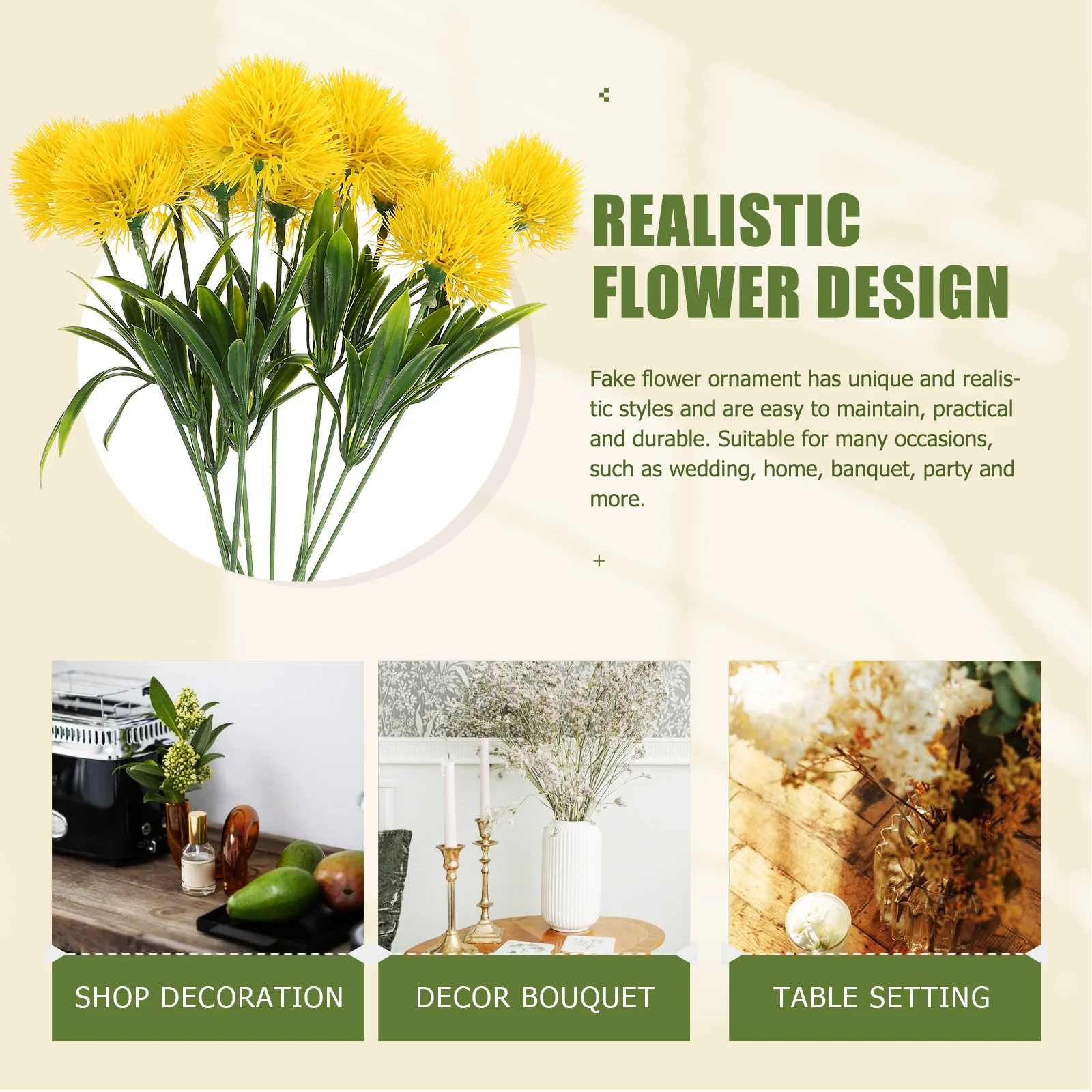 

10Pcs Artificial Dandelion Flowers Realistic Faux Decoration for Wedding Party Home DIY Floral Arrangement Fake Dandelions