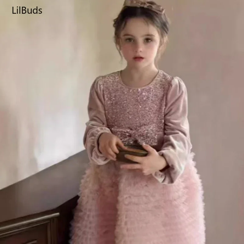 2024 Children Girls Clothes Autumn New Imported Velvet Dress Infant Outfits Elegant Princess Fairy Kids French Style Costume