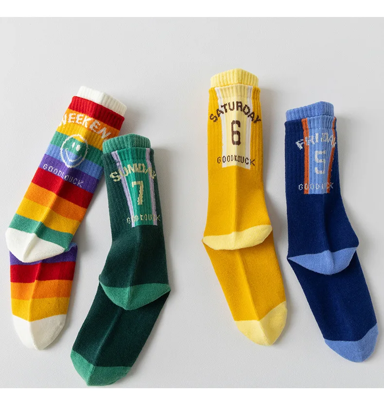 Baumwoll-Kniestrümpfe, 4 Paar, lange Socken, sportliche Socken für Kinder, Jungen und Mädchen, Kniestrümpfe. – Detail 6