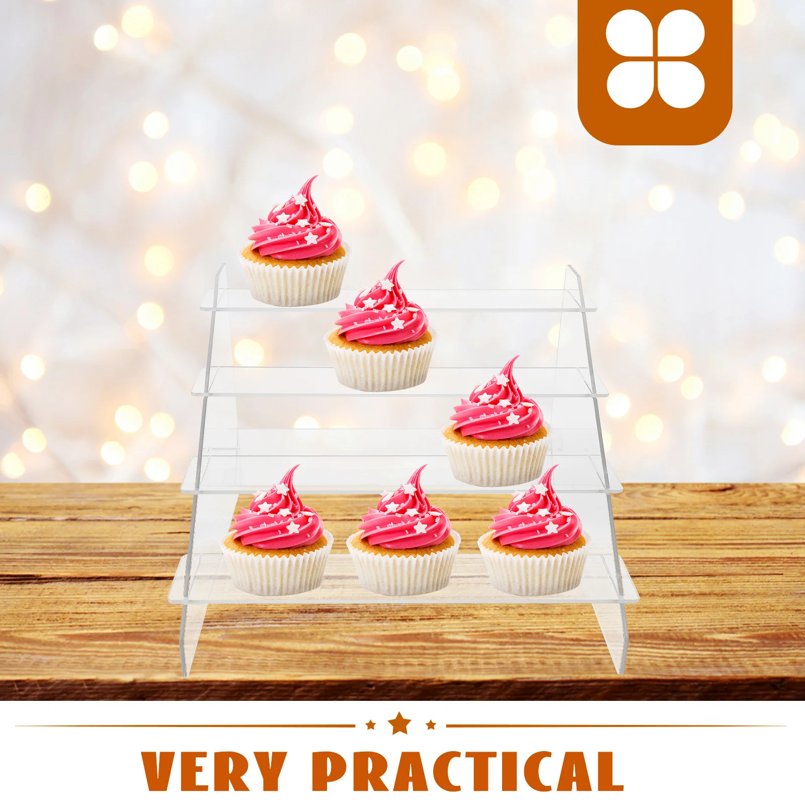 4-Tier Acrylic Display Stand Sturdy Reusable Smooth Polished Organizer Living Room Study Room Decor Acrylic Riser Shelf Cupcake