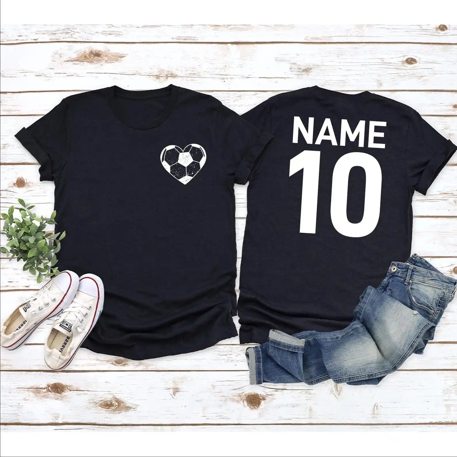 Personalized Heart Soccer Name Number T-Shirt Unisex Women Custom Soccer Fan Tee Design Your Team Group Name Number  Uniforms