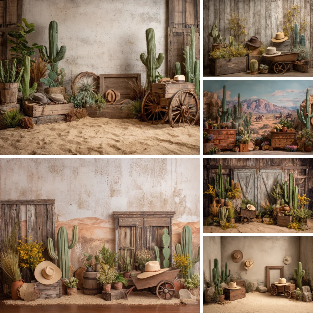 خلفية التصوير الفوتوغرافي المكسيك الصحراء الصبار قبعات رعاة البقر الغربية طفل حفلة عيد ميلاد صورة الديكور خلفية استوديو الصور #1