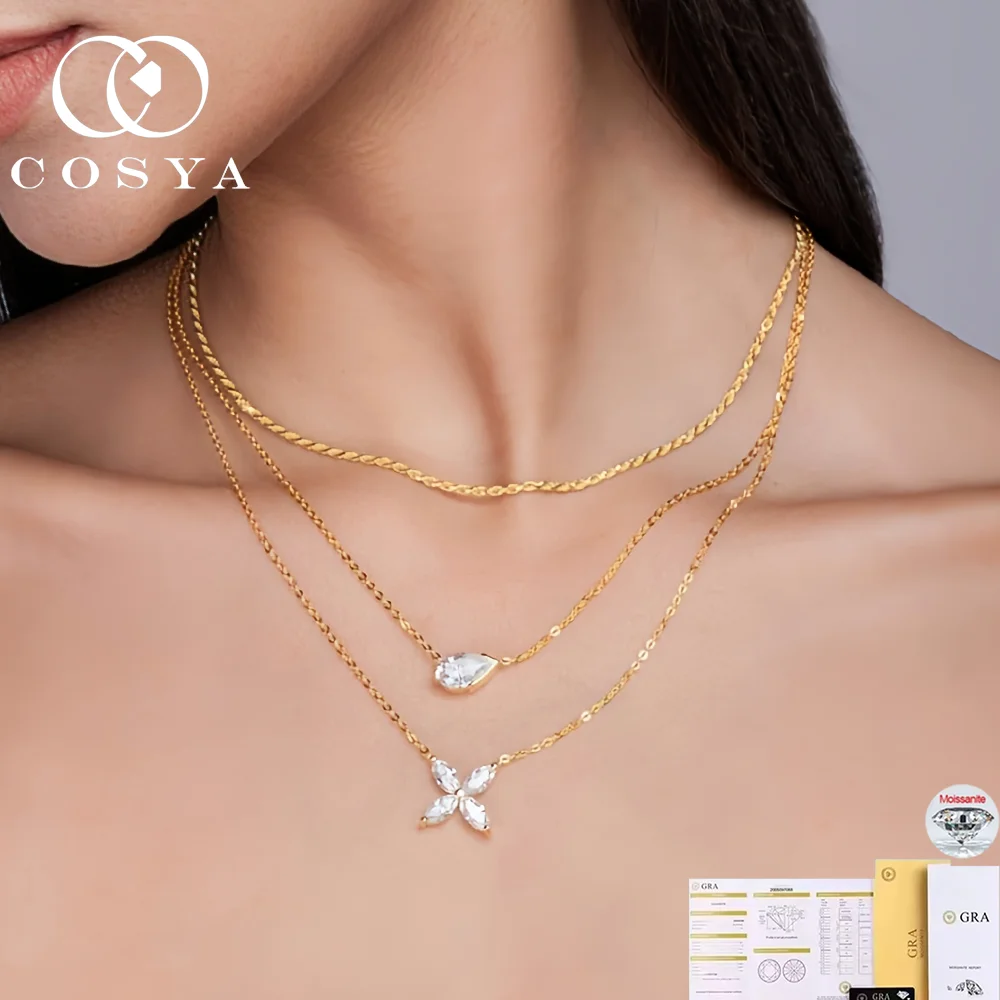 

COSYA S925 Silver Moissanite Pendant Necklace For Women D Color Pear Cut Lab Diamond Neck Chain Fine Classic Jewelry Gift