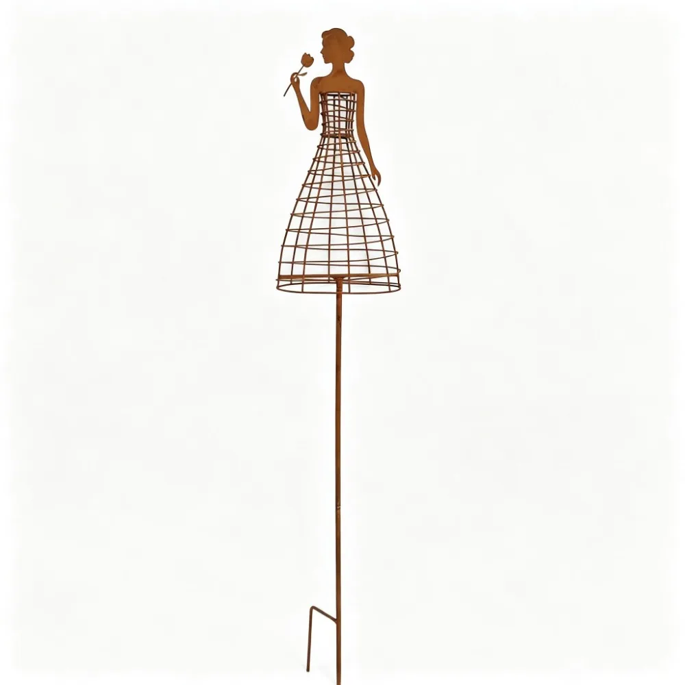 Rustic Metal Dress Lady Shape Plant Trellis Iron Art Weather Resistant Dress Figure Plant Support Thickened Rusted Finish