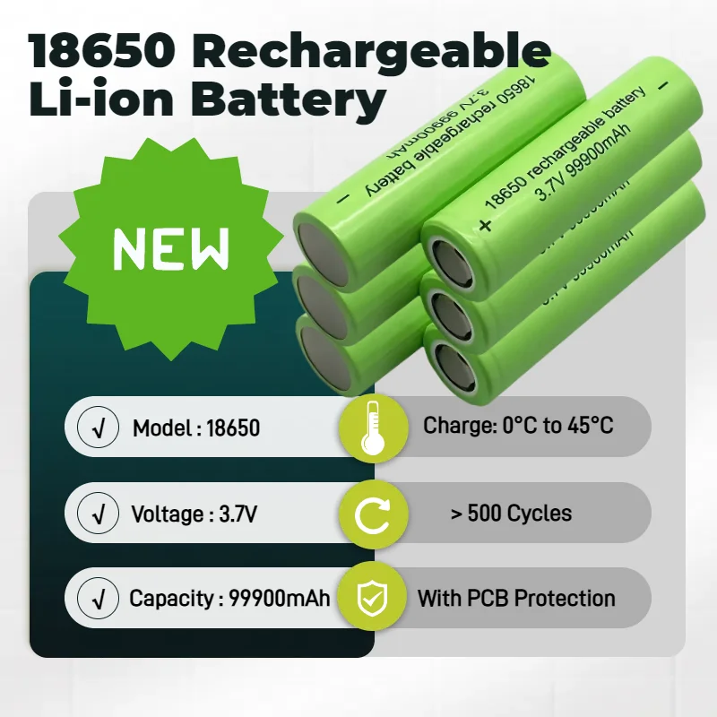 

18650 Rechargeable Battery 3.7V Lithium ion Batteries for Flashlight, Power Bank, Toys, Electronic Devices & Charging