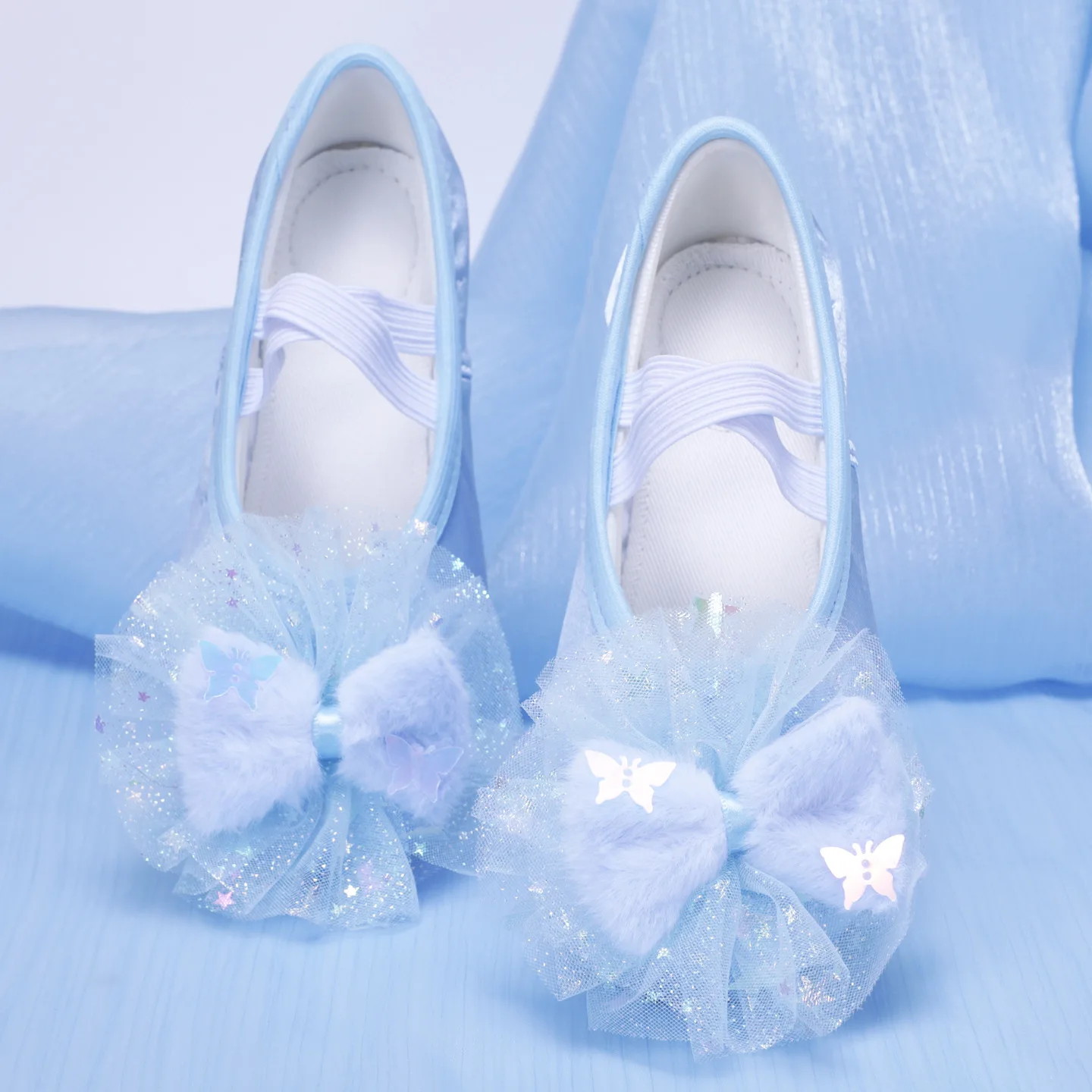 

Girls Ballet Shoes Soft Sole Ballet Dance Butterfly Children Practise Ballerina Shoes Gymnastics Pink Blue Shoes Size 23-39
