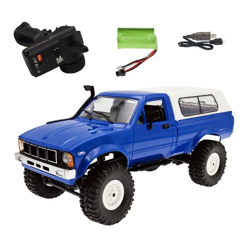 A49K-WPL C24-1 RC Car 1:16 Scale 2.4G 4WD Remote Controlled Pick-Up Truck LED Light Electric Off-Road Blue
