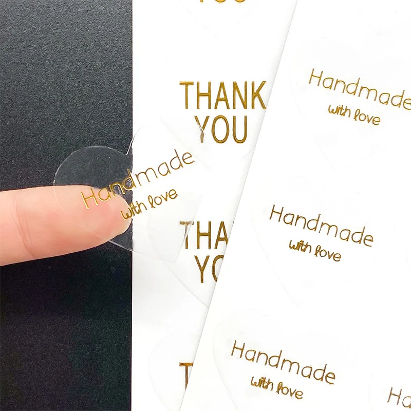 

100pcs hot stamping thank you Transparent Heart Handmade with love sealing sticker Self-Adhesive DIY Decoration Package Label