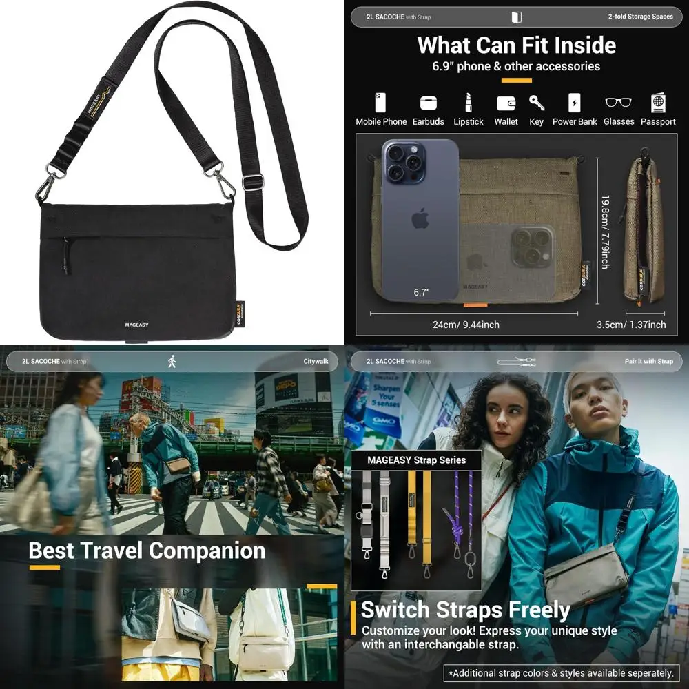 

Crossbody Bag with Passport Holder, Water-Resistant, Fits 6.9 Phone, Keys, Earbuds - Travel Essential