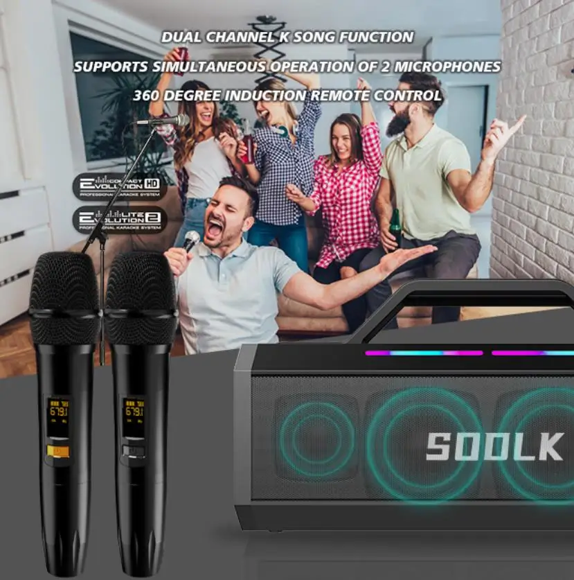 SODLK 150W Portable Wireless Speaker Loud Stereo System With Dual Microphones For Home Theatre Karaoke Outdoor Party