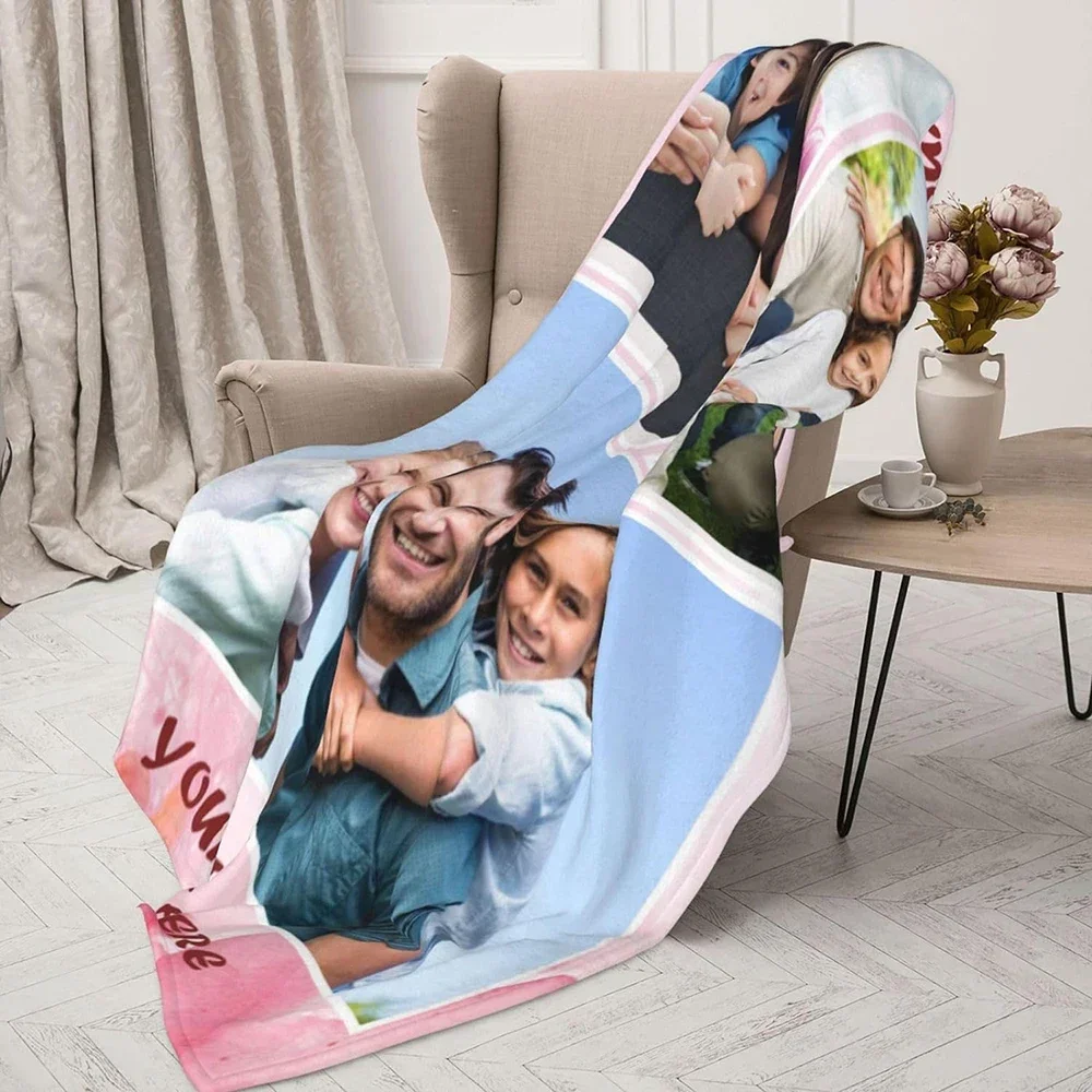 JISHUIWH Custom Blanket with Photos Text Personalized Flannel Throw Blankets Customized Bedding Throw Blanket Custom Gifts