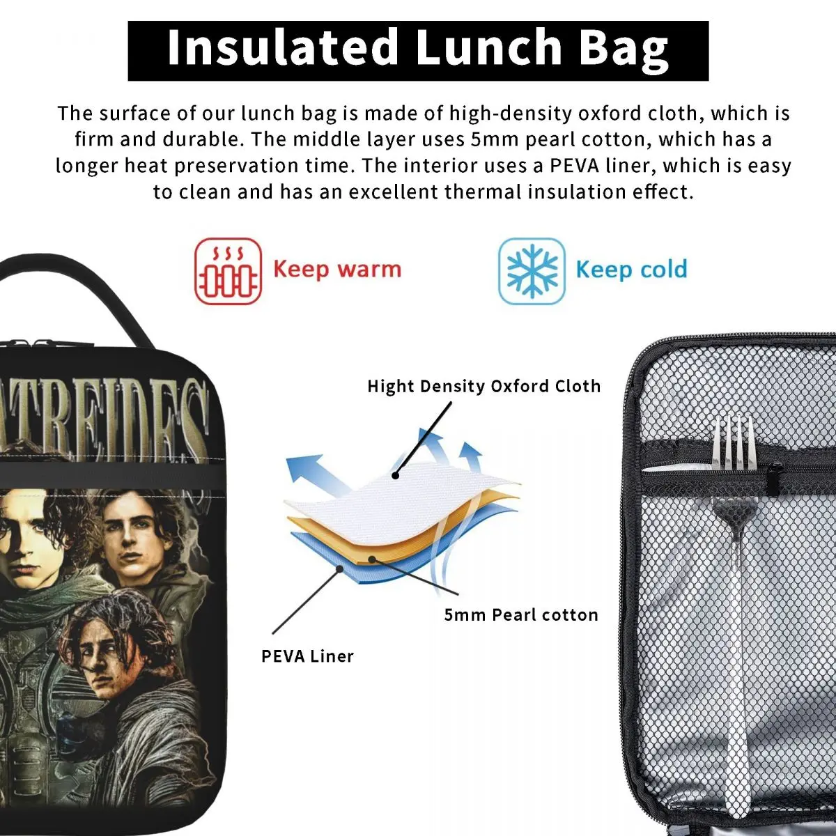 Timothee Chalamet Limited Paul Atreides bolsas de almuerzo aisladas, contenedor de alimentos, enfriador térmico para viajes, parte 2