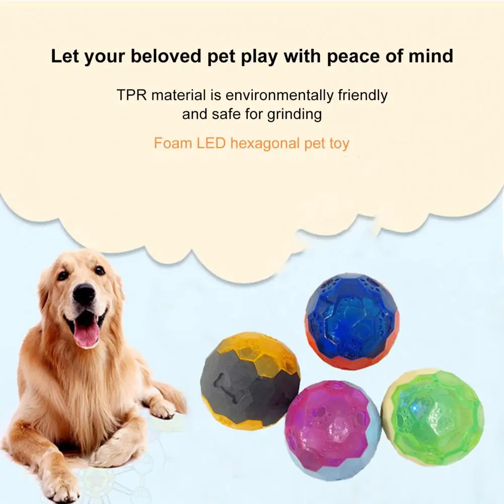 7.5cm Pet Toy Toughness Bite-resistant Dog Ball Toy Teeth Cleaning Dog Chew Toy LED Glowing Elastic Squeaker Ball Pet Supplies