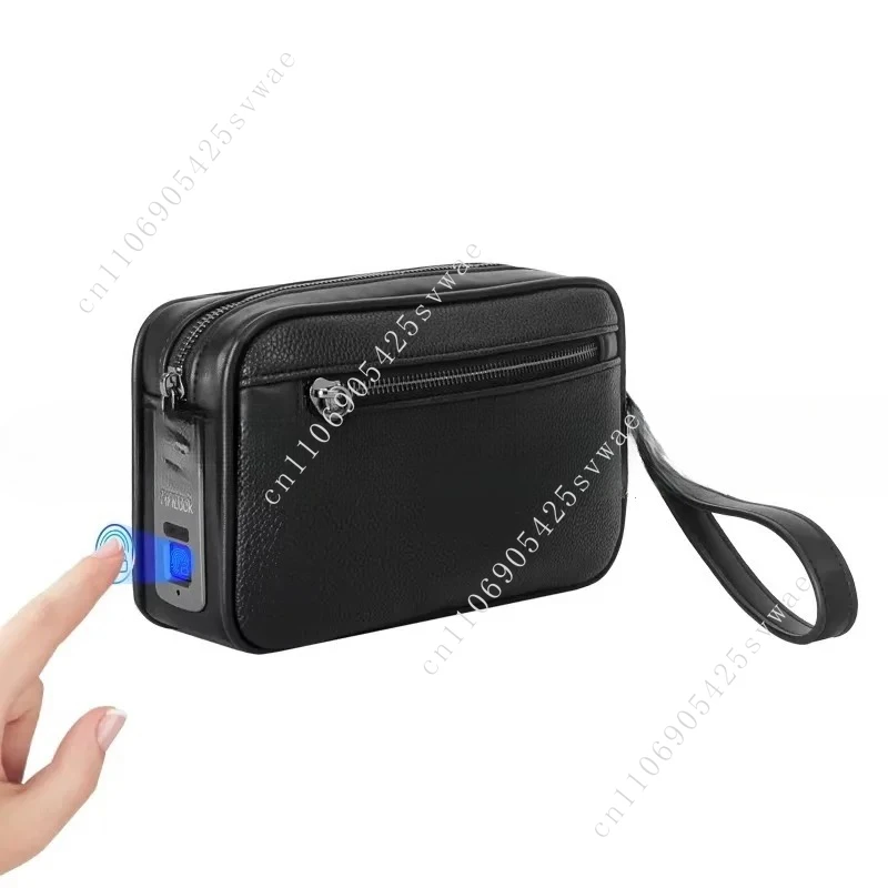 

New Model PU Waterproof Fingerprint Lock Men's Bag Anti-theft Leather Wallet Cowhide Business Handbag