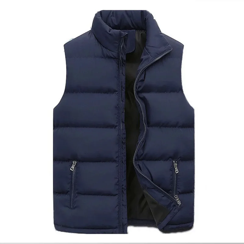 Chaleco acolchado de algodón para hombre, chaqueta cálida sin mangas con cuello levantado, ropa informal