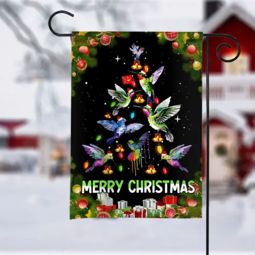 Hummingbird Merry Christmas Flag, Hummingbird Christmas Tree Lights Flag Gift ZZU hhz