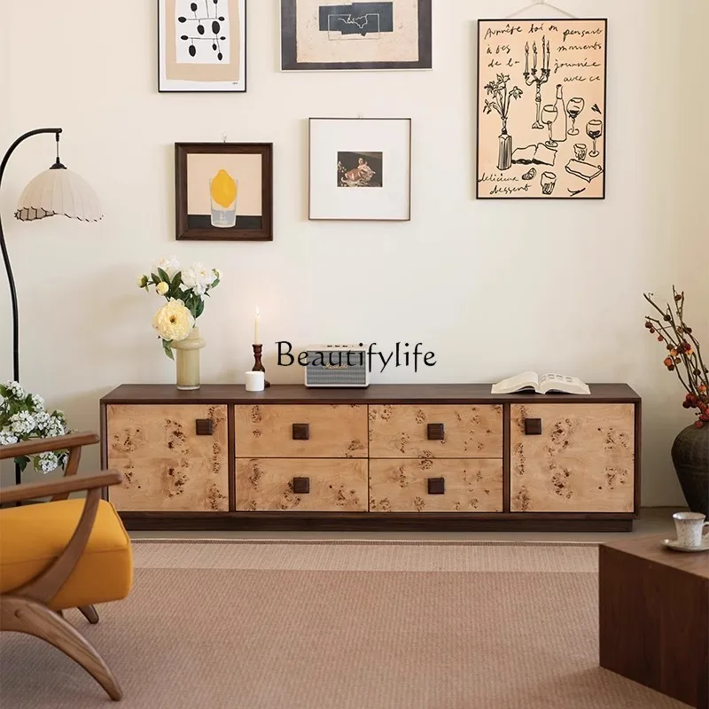 

Medieval solid wood simple TV cabinet French retro living room floor audio-visual cabinet