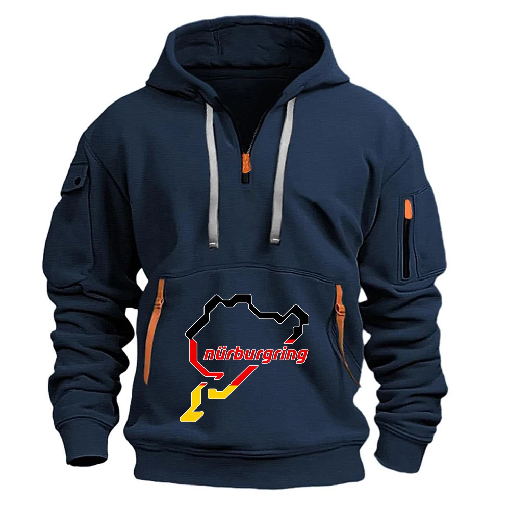 2026 Spring And Autumn Nürburgring Race Track Logo Print Creative Graphic Designer Men's Street Fashion Handsome Hoodies Coat