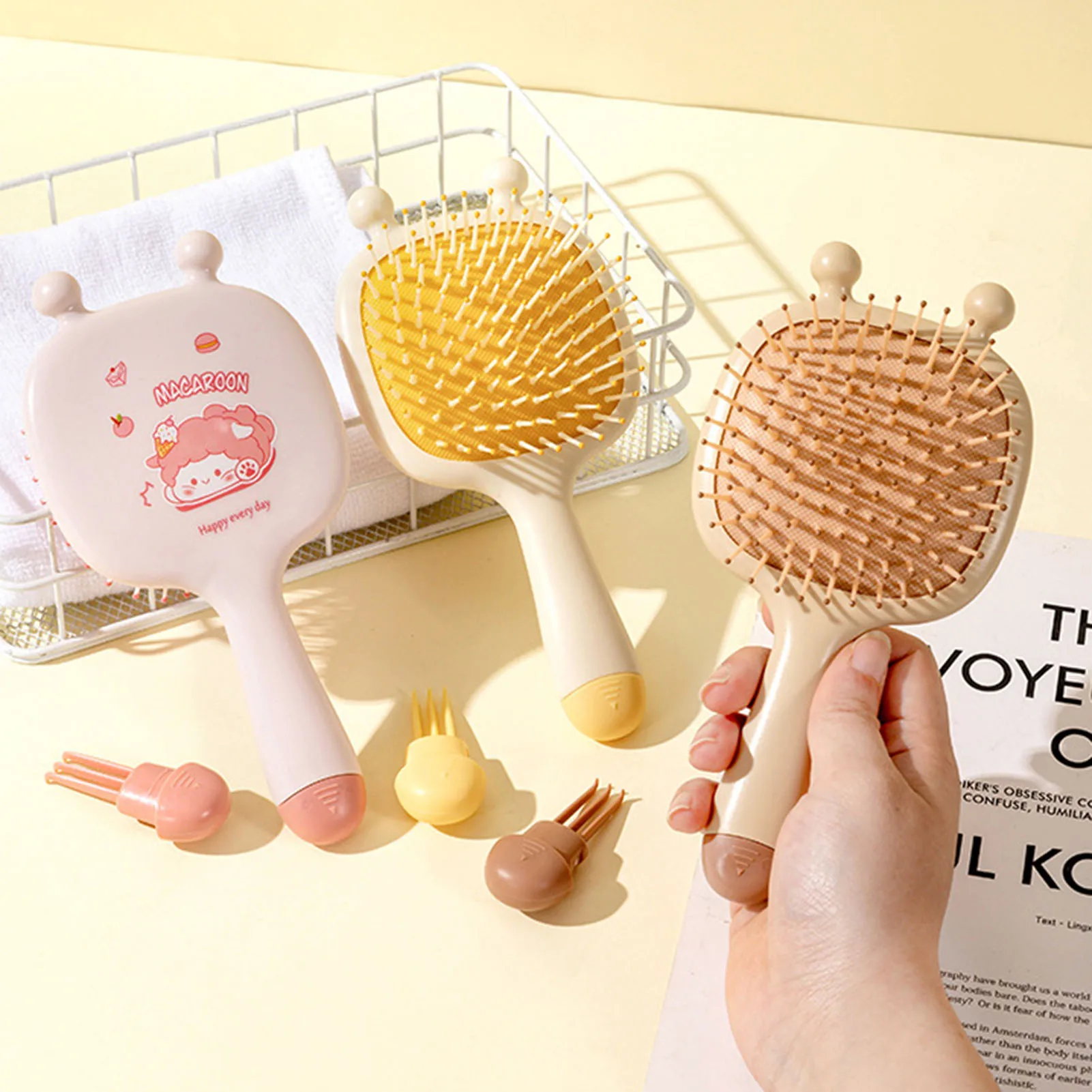 かわいいミニヘアコーム漫画動物柄エアクッションコーム頭皮マッサージ心地よいリラックスエアバッグコームポータブルポケットコーム