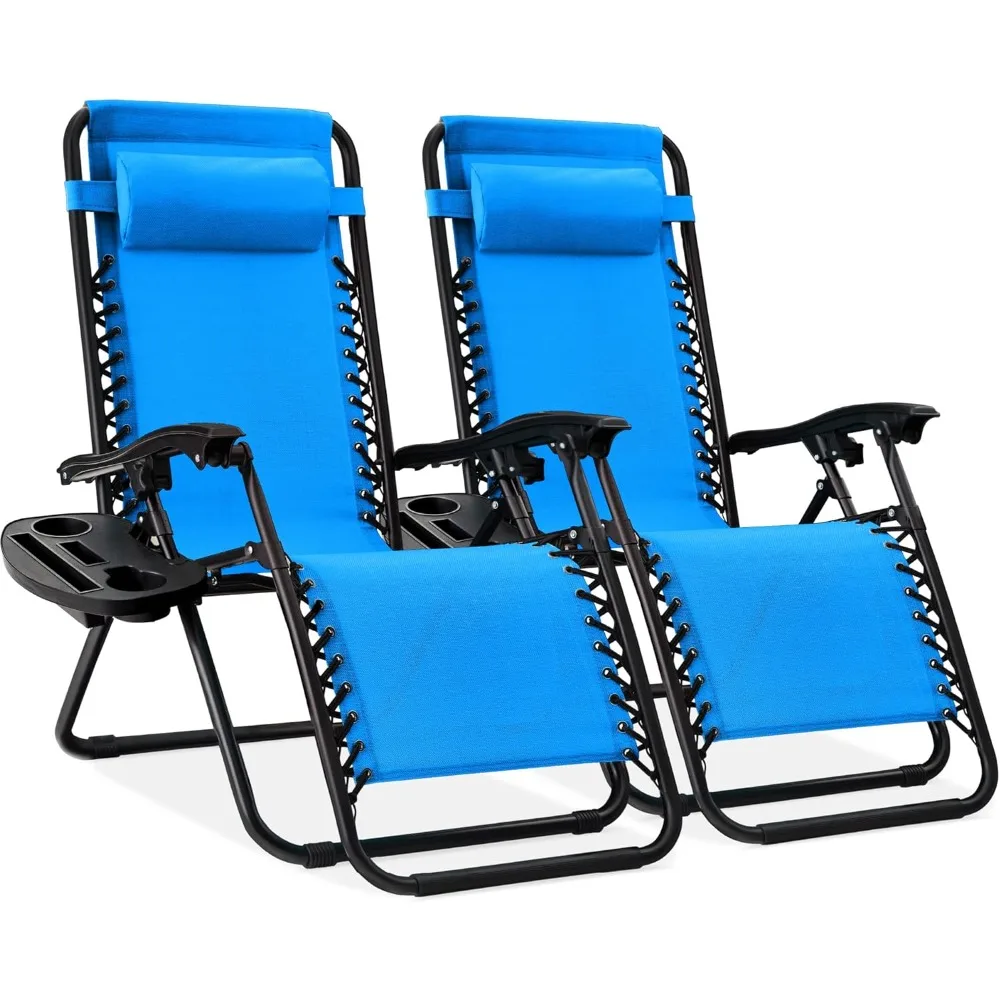 

Best Choice Products Set of 2 Adjustable Steel Mesh Zero Gravity Lounge Chair Recliners w/Pillows and Cup Holder Trays