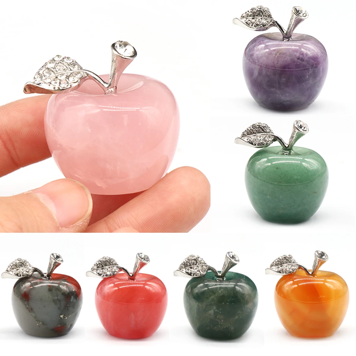 

2pc Apple Healing Crystal Home Decoration Gemstone Natural Stone Carved Meditation Healing Energy Jewelry Crafts Room Ornament