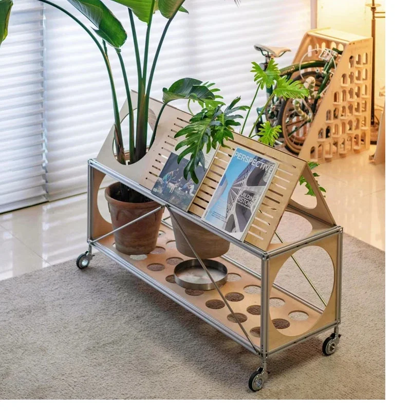 Mobile shelves, living room, floor-to-ceiling balcony, simple modern flower pot racks