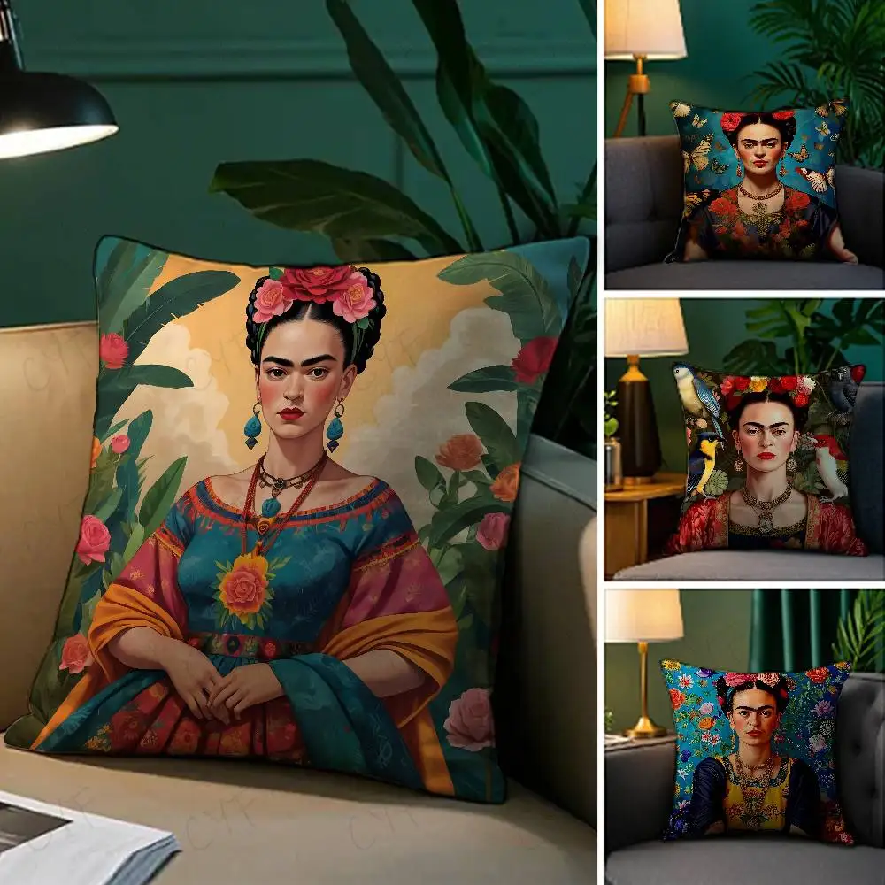 

Anime F-Frida K-Kahlo Art Pillow Case Anti-dustmite Pillowcase Invisible zipper silky short plush Sofa cushion cover