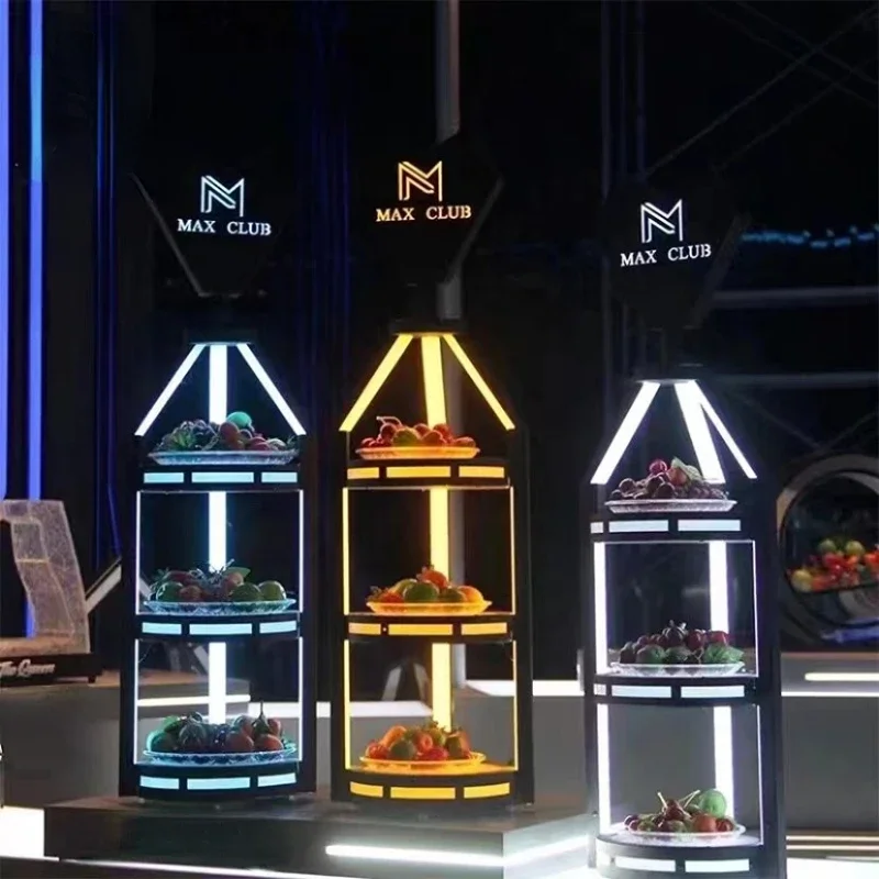 Luminous Fruit Plate Rack KTV Bar VIP Multi-Layer Fruit Plate Snack Plate Stainless Steel Metal Luxury High-End Fruit Rack