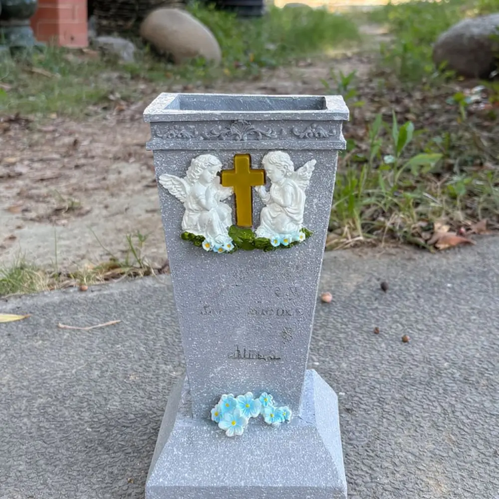 Cemetery Cross Vase Solar LED Lamp Outdoor Grave Flower Holder Memorial Ornament Garden Decoration Solar Powered Light