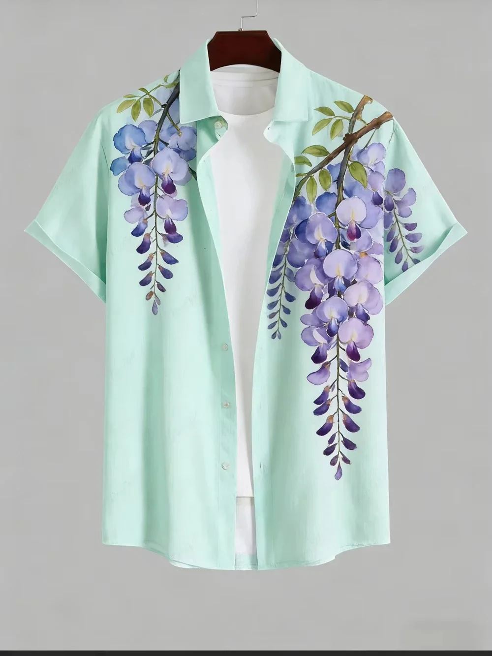 Men's Summer Light Color Short Sleeve Shirt Natural Flower Plant 3D Printed Shirt Men's Vacation Casual Social Top Men's