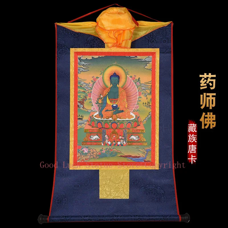 

GOOD Thangka Tibet Buddhism HOME temple altar WALL Decor ART silk Pharmacist Medicine Buddha Mandala Thang-ga Hanging painting