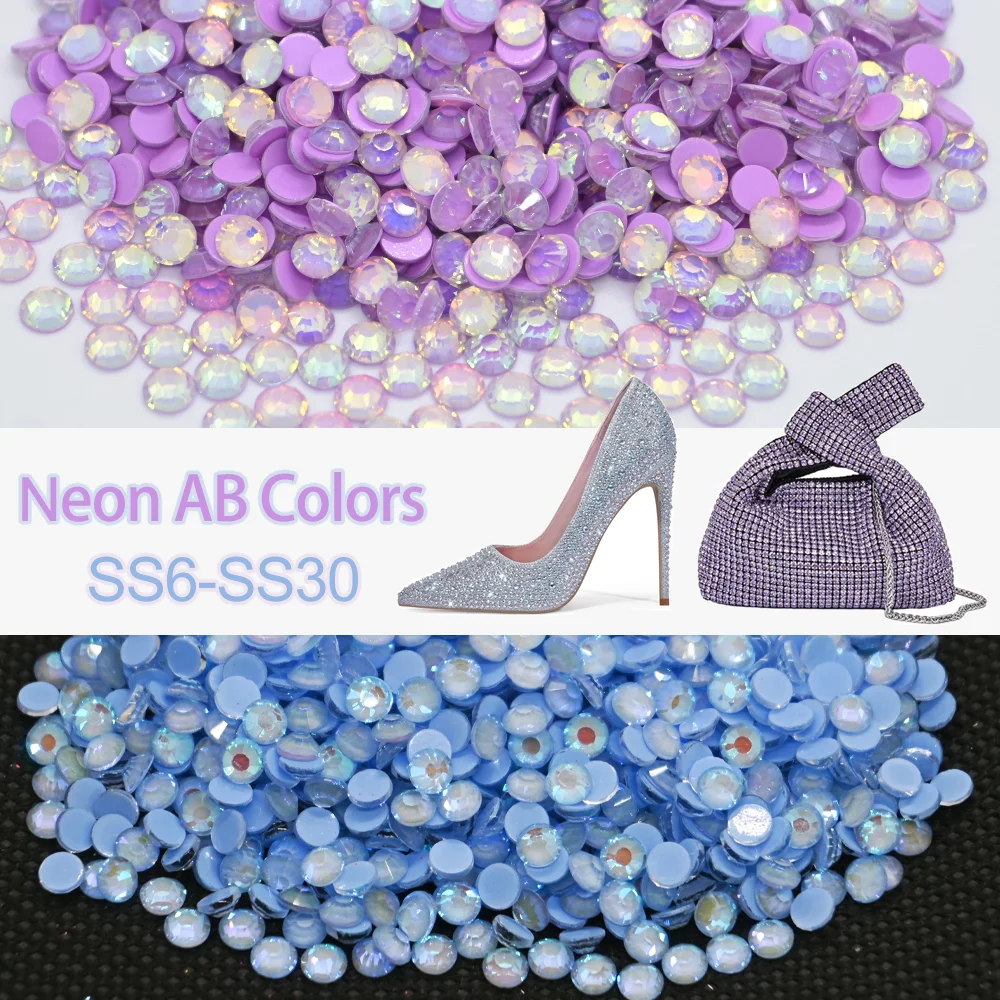 

ss6-ss30 Neon AB Non Hotfix Rhinestones Fluorescence Glitter Glass Flatback Stones Crystal for Nails Decoration DIY Craft