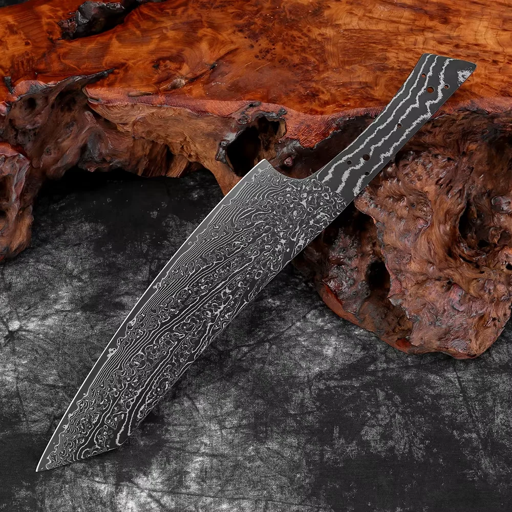 Damascus Steel Kiritsuke Knife Blank Black Blade 8inch DIY Handmade Custom Blank Heat-treated Sharp Edge Full Tang Chef Knives