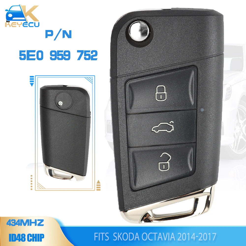 

KEYECU 5E0959752 , 5E0 959 752 Remote Key Fob 434MHz MQB 48 Chip No-Keyless for Skoda Octavia 2014 2015 2016 2017