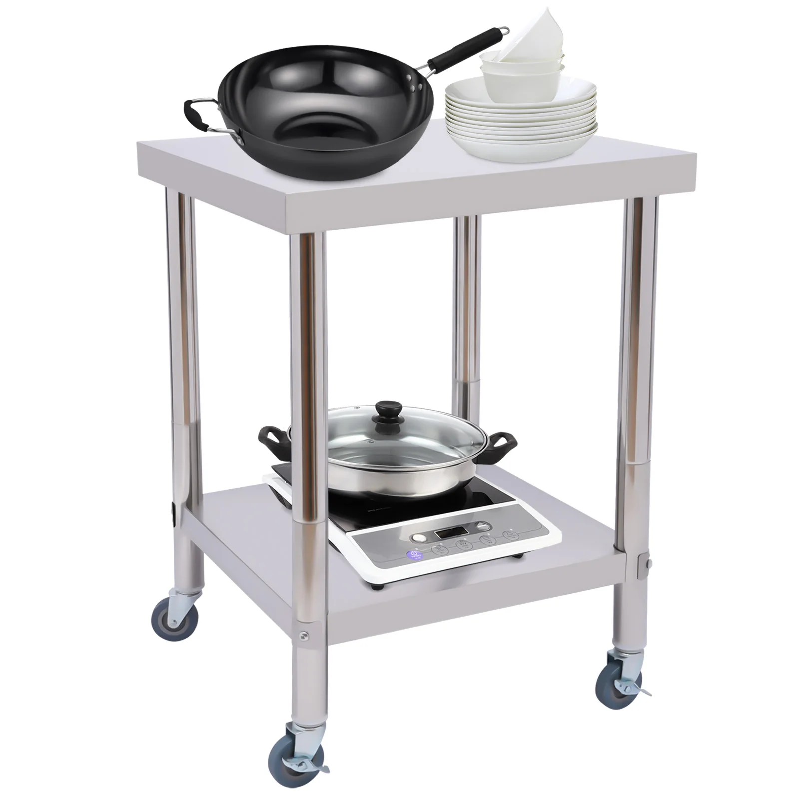 Table en acier inoxydable pour préparation et travail, table de travail robuste pour la préparation des aliments, avec étagère inférieure, pour restaurant, maison et hôtel