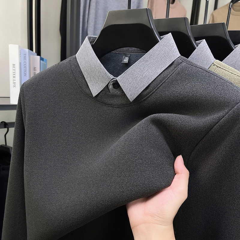 

Personality fake two pieces men's sweater high-quality soft comfort warmth new autumn winter business casual fashion pullover