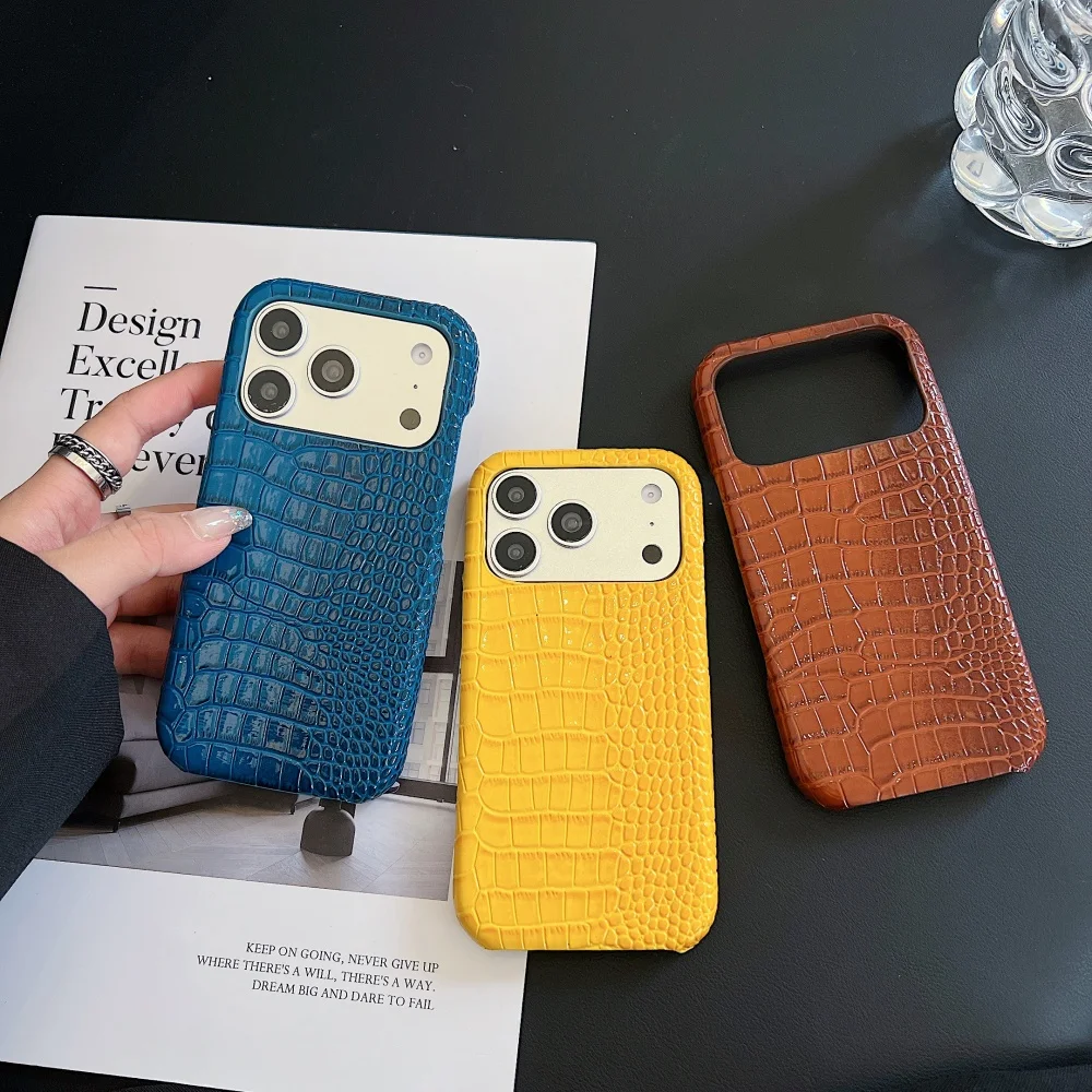 Crocodile Patterned PU Leather Glossy Case For iPhone 18ProMax 17 16 15 14 Pro Max Plus 13 12 11 Luxury Creative Frameless Cover