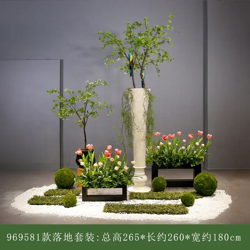 Artificial Flower Pot Large Green Plant Landscape Window Layout Lobby Front Desk Stairs Hotel Decoration