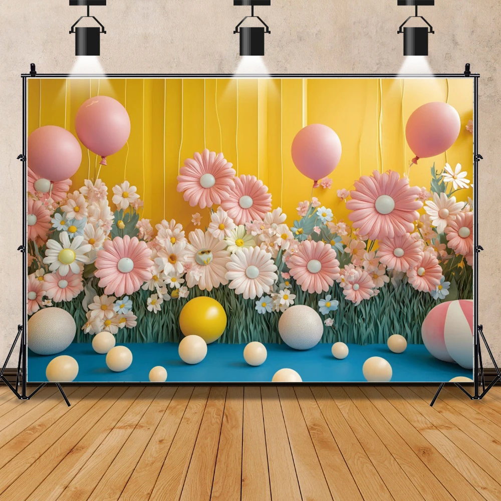 Daisy Birthday Decoration Background Colorful Flower Balloon Curtain Baby Shower Photography Backdrop Cake Table Decoration