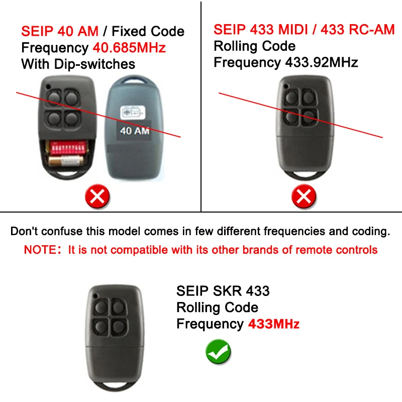 Imagem -02 - para Seip Skr433 Skrj433 Skr4331 Skr4333 Garagem Controle Remoto 433.92mhz Código de Rolamento Compatível com Controle Remoto Seip