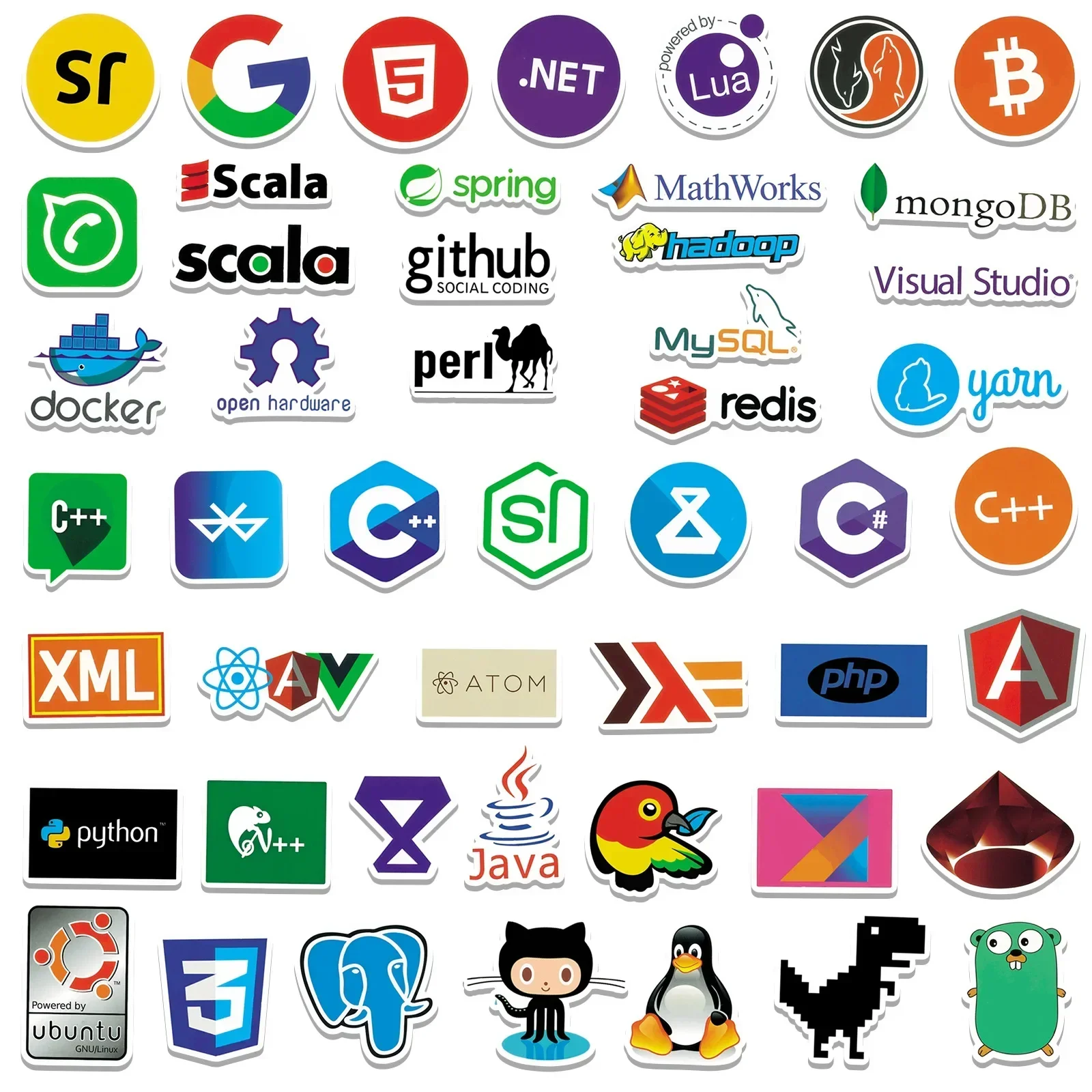 Pegatinas de programación de Internet para niños, adhesivos geniales de 10/30/50 piezas, Java, Java, Docker, Geek, Html, Bitcoin, calcomanías de